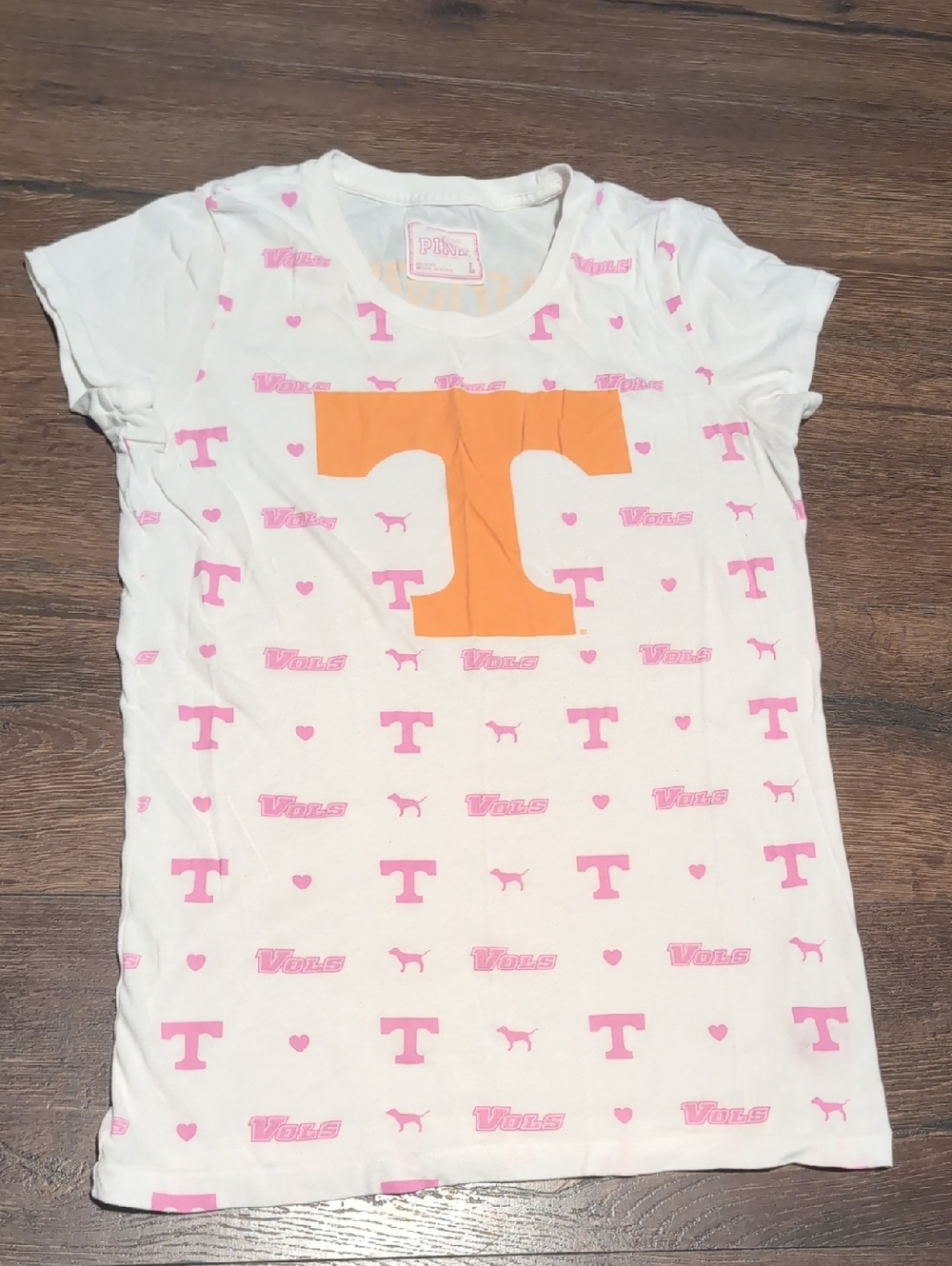 PINK Victoria's Secret White Tee with Pink and Orange Prints